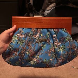 Lilly Pulitzer Blue Tropical Clutch with Wooden Handle
